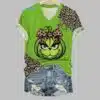 Women’s Leopard Pumpkin Print V Neck T shirt