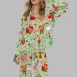 1950s Retro Vintage Christmas Satin Pajama Set