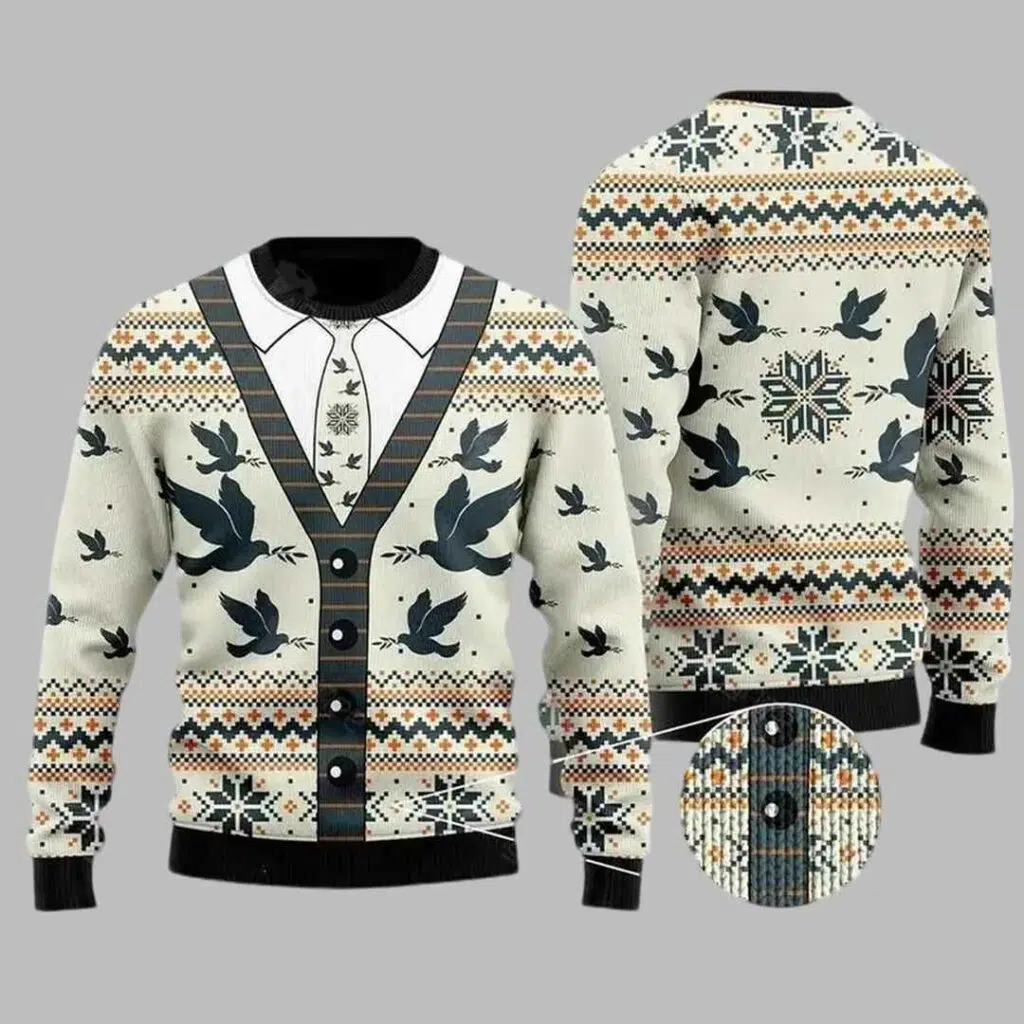 A Silhouette Of Flying Pigeon Ugly Christmas Sweater 2