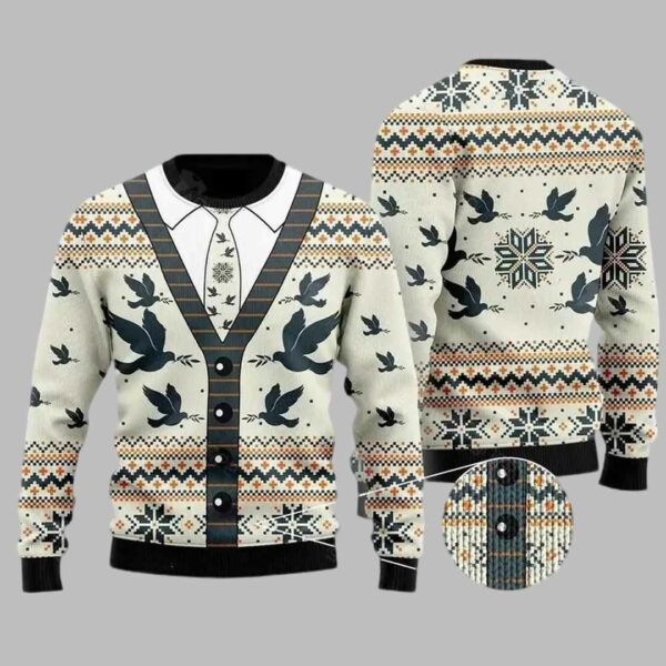 A Silhouette Of Flying Pigeon Ugly Christmas Sweater 2