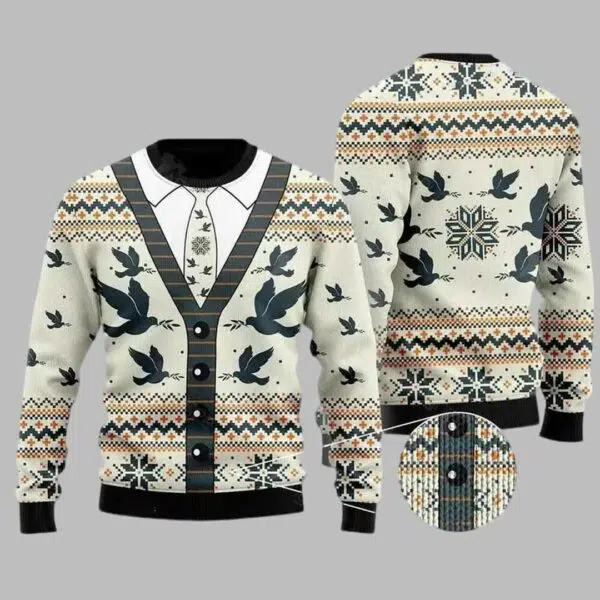 A Silhouette Of Flying Pigeon Ugly Christmas Sweater 2