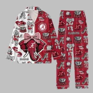 Alabama Crimson Tide Santa's Favourite Team Clearly The One Is Crimson And White Christmas Silk Pajamas Set 1