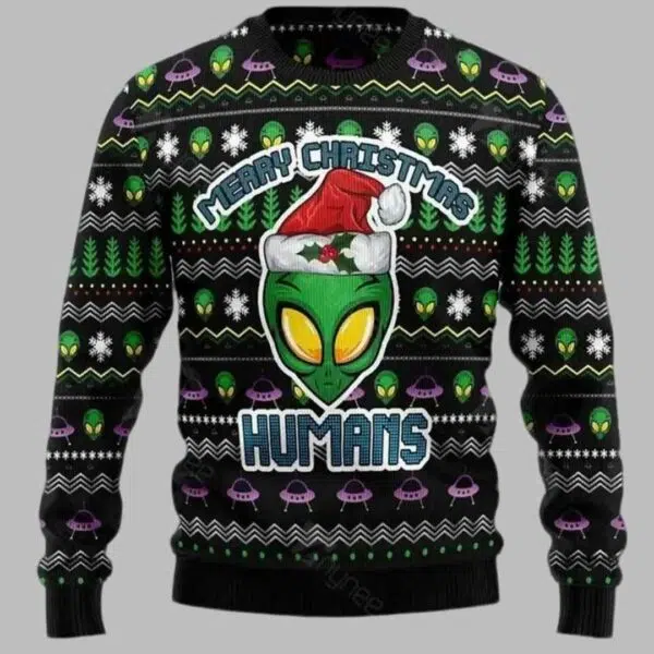 Alien Merry Christmas Humans Ugly Christmas Sweater 1