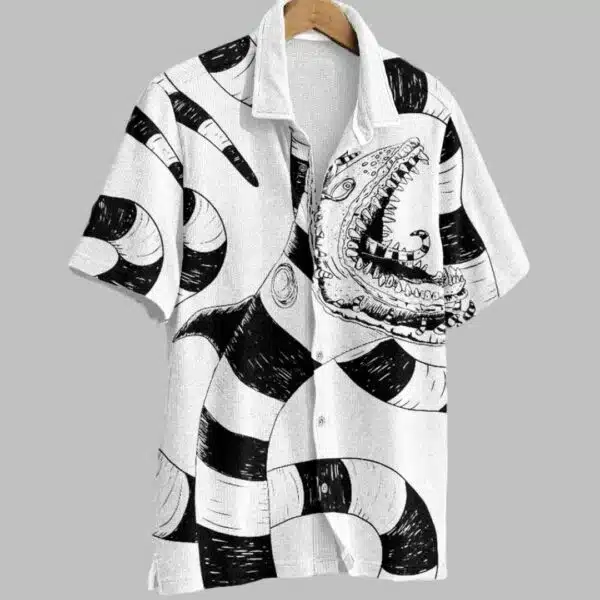 Beetlejuice Mens Classic Halloween Horror Sandworm Cozy Hawaiian Shirt 1