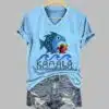 Blue Wave Big Fish Eats Small Fish Print V Neck T Shirt 1