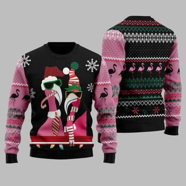 Candy Cane Flamingo 3D All Over Printed Ugly Christmas Sweater 1