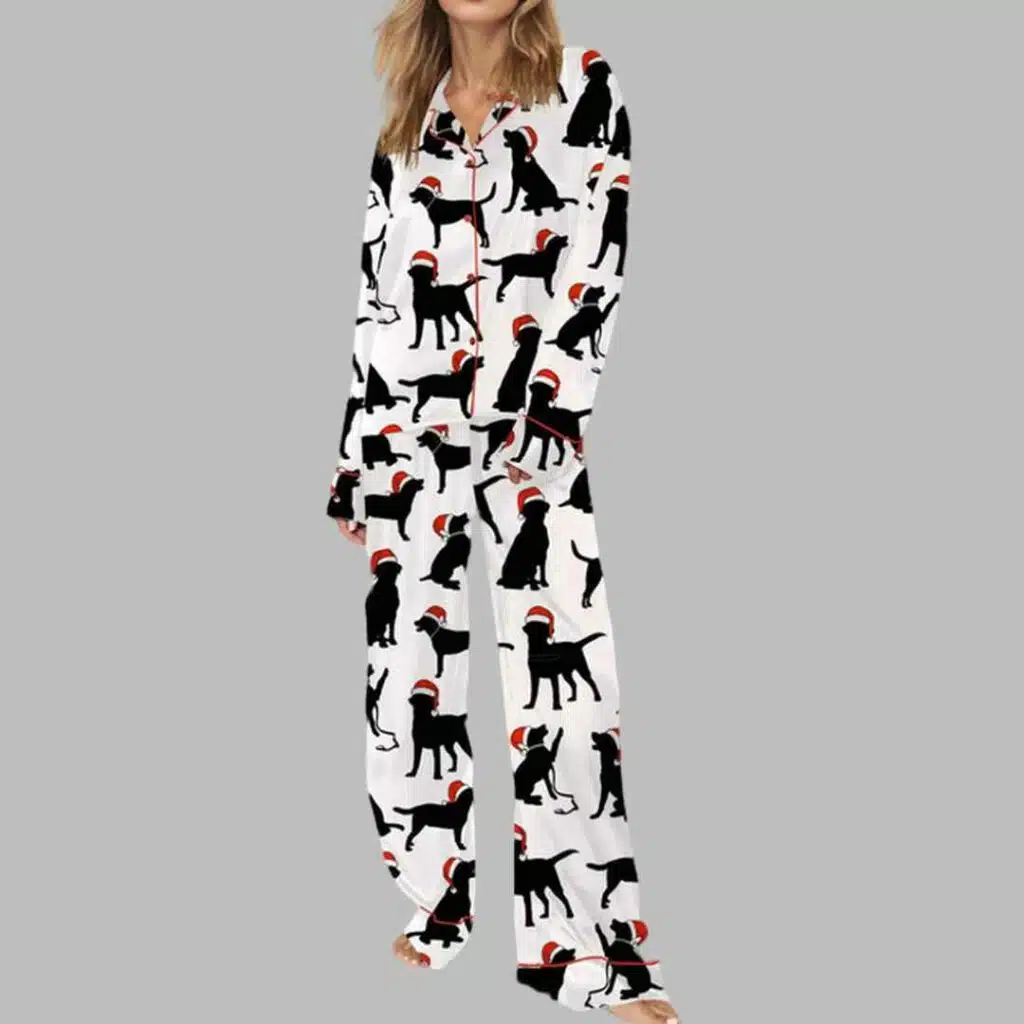 Christmas Black Labrador Satin Pajama Set 2