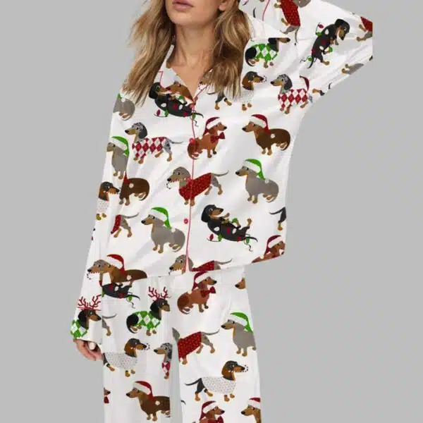 Christmas Dachshund Satin Pajama Set 1