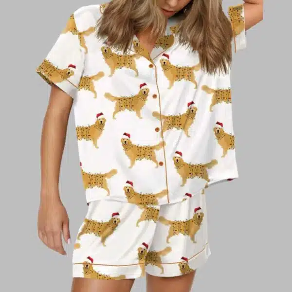 Christmas Golden Retriever Satin Pajama Set 1