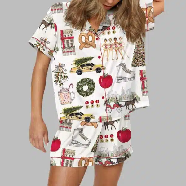 Christmas In New York Satin Pajama Set 1