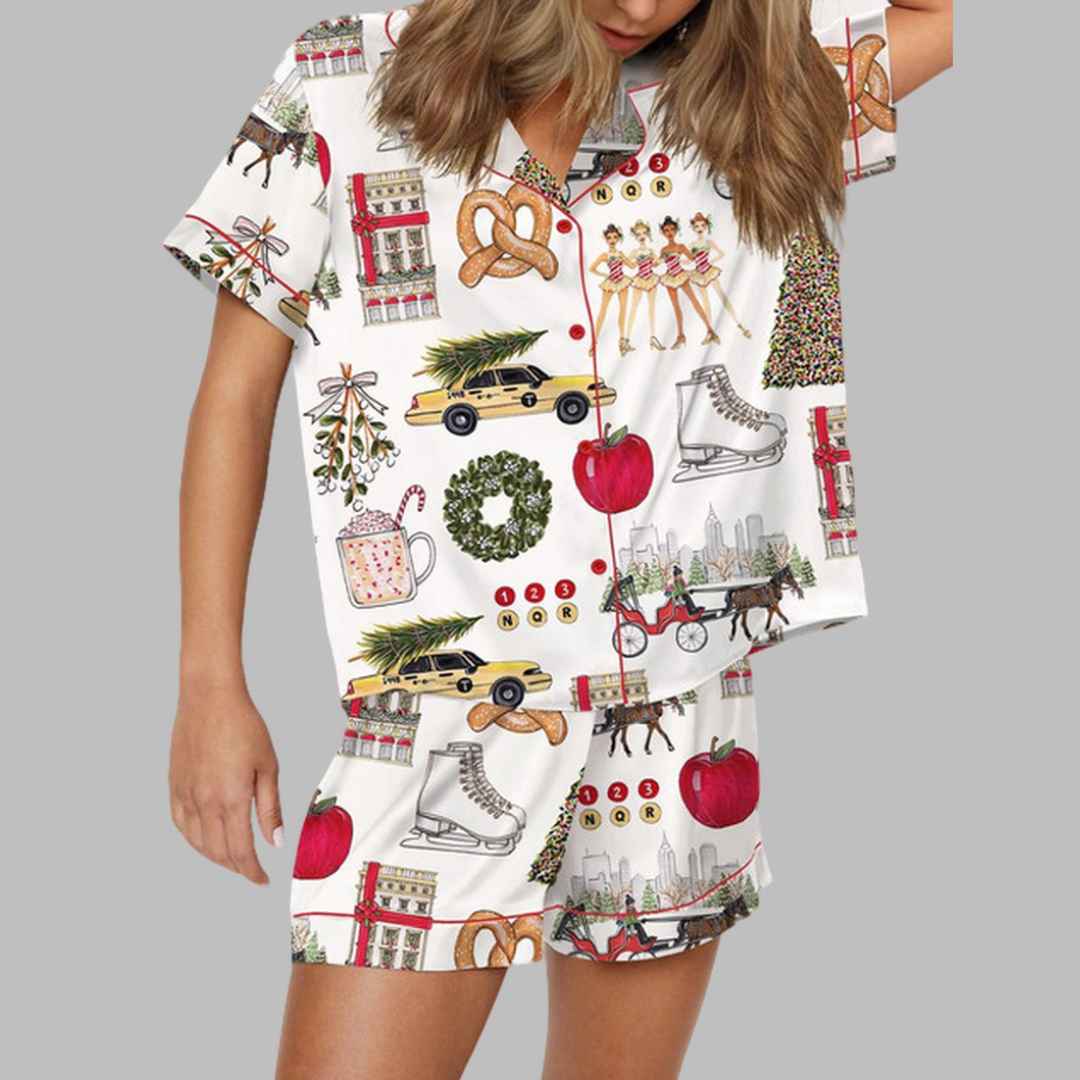 Christmas In New York Satin Pajama Set 1 Christmas In New York Satin Pajama Set 1