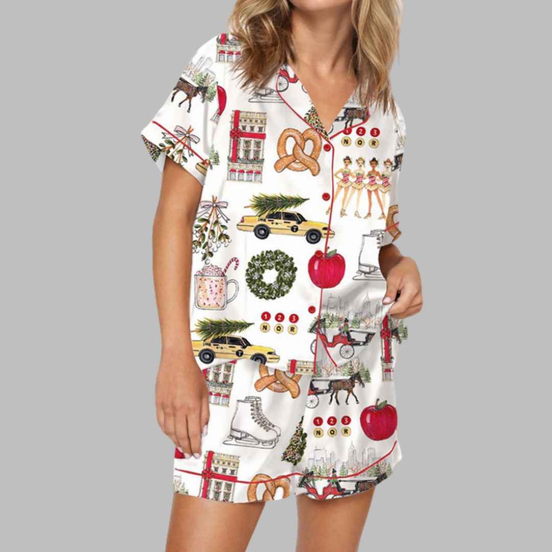 Christmas In New York Satin Pajama Set 3 Christmas In New York Satin Pajama Set 3