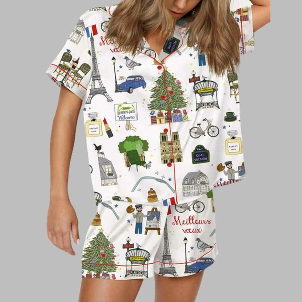 Christmas In Paris Satin Pajama Set 1