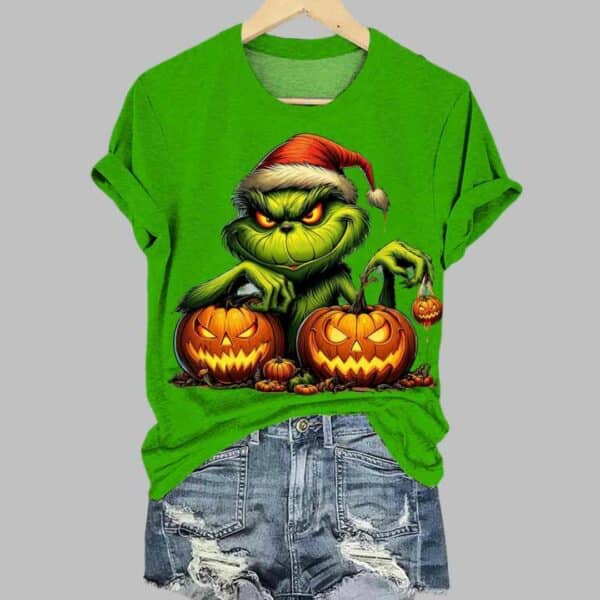 Christmas Scary Pumpkin Crew Neck T shirt 1