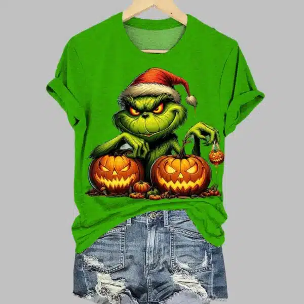 Christmas Scary Pumpkin Crew Neck T shirt 2