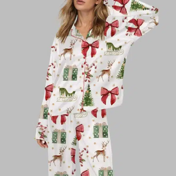 Coquette Christmas Holiday Satin Pajama Set 1