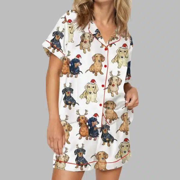 Dachshund Christmas Satin Pajama Set 3