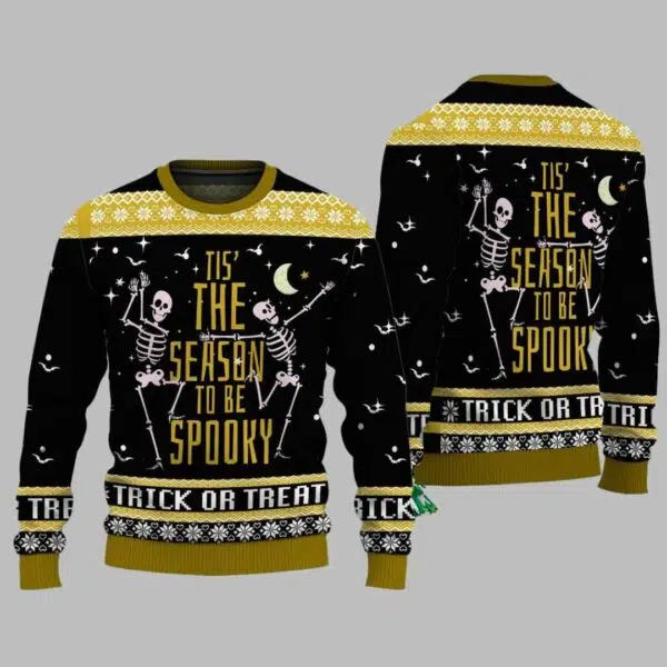 Dancing Skeleton Tis the Season to Be Spooky Ugly Christmas Sweater 1