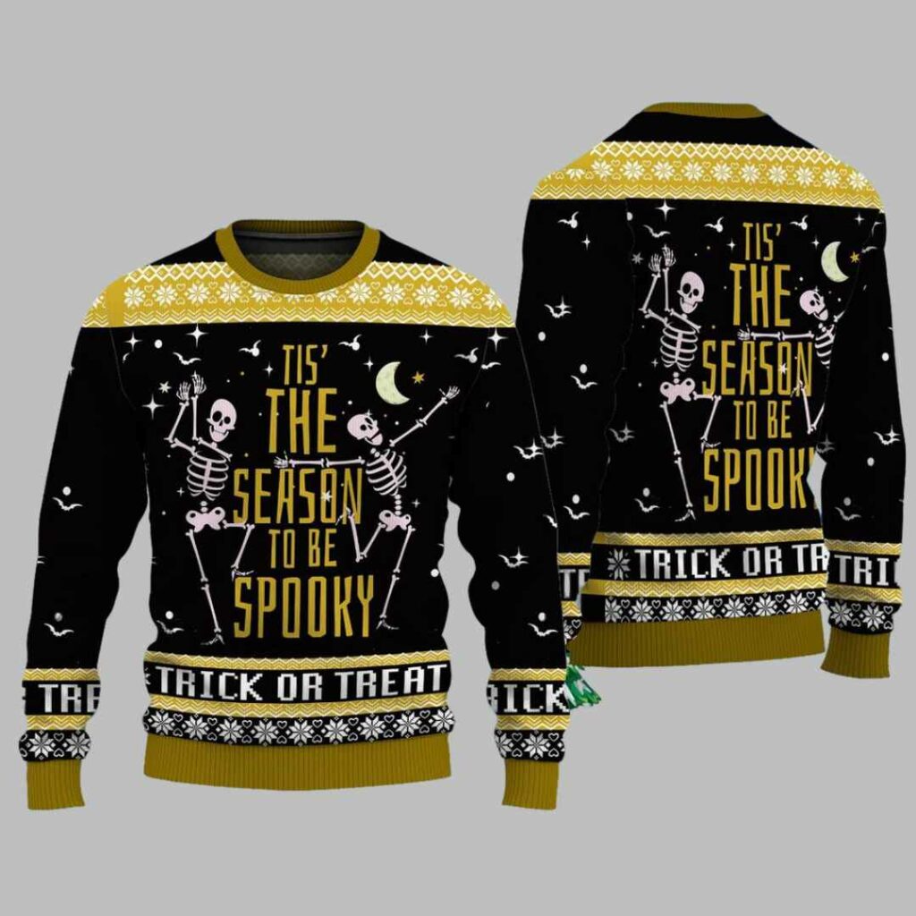 Dancing Skeleton Tis the Season to Be Spooky Ugly Christmas Sweater 2