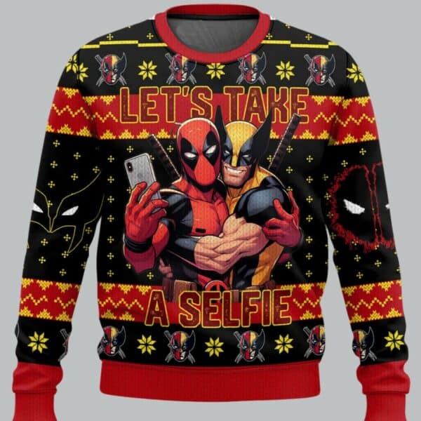 Deadpool and Wolverine Let's Take A Selfie Ugly Sweater Christmas 3