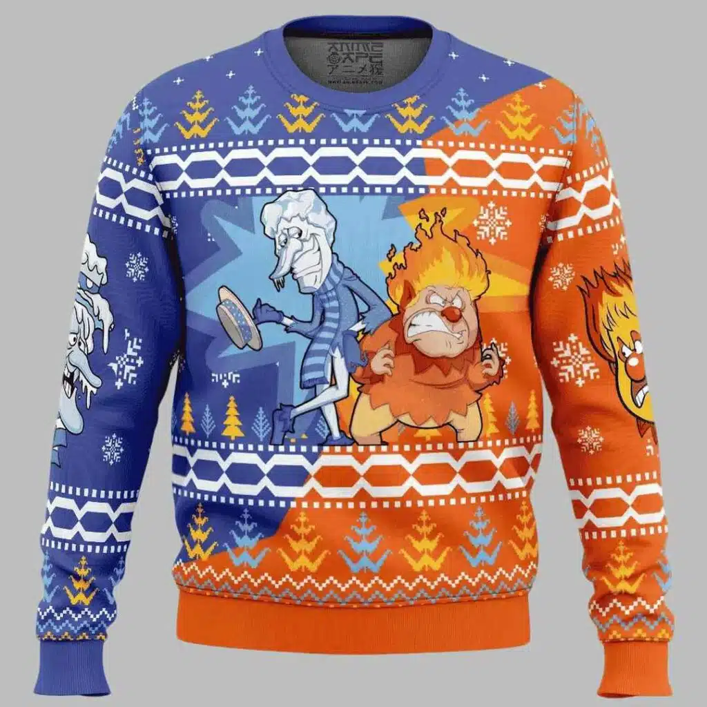 Heat and Snow Miser The Year Without a Santa Claus Ugly Christmas Sweater 1