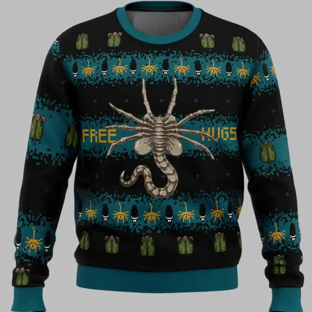 Hugs Alien Facehugger Ugly Christmas Sweater 1