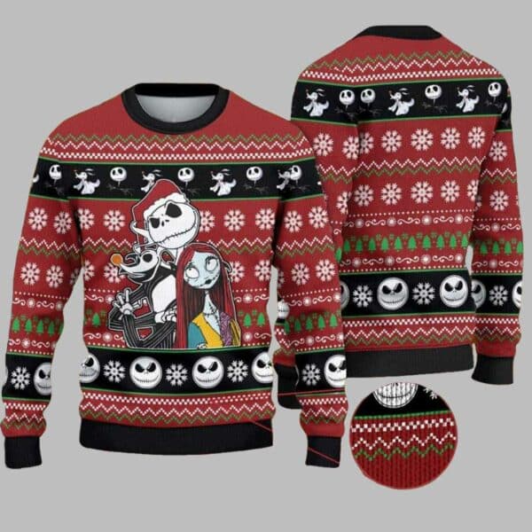 Jack Skellington Zero And Sally Ugly Halloween Sweater 1