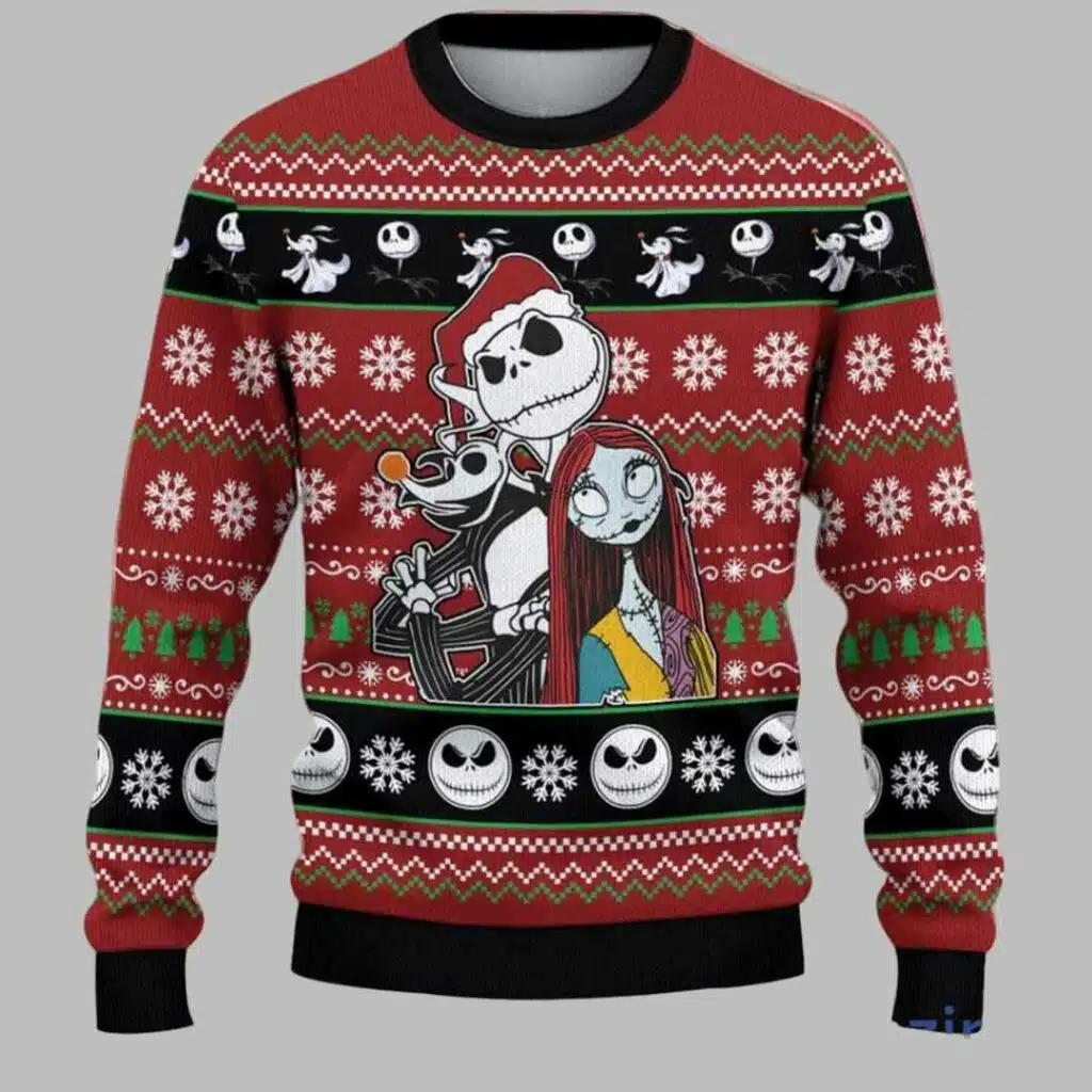 Jack Skellington Zero And Sally Ugly Halloween Sweater 2