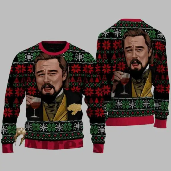 Laughing Leonardo DeCaprio Django Christmas Sweater 2