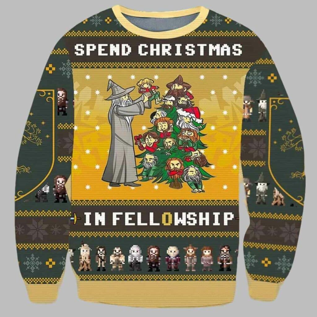 Lord Of The Rings Spend Christmas In Fellowship Xmas Tree Ugly Christmas Sweater 2