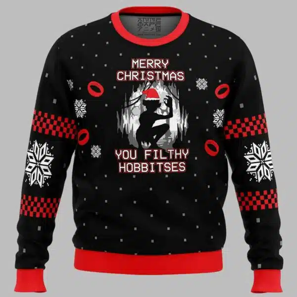 Lord of the Rings Merry Christmas You Filthy Hobitses Ugly Christmas Sweater 1