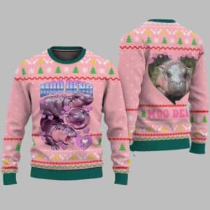 Moo Deng I Love You Cute Thai Baby Hippo Ugly Christmas Sweater 1