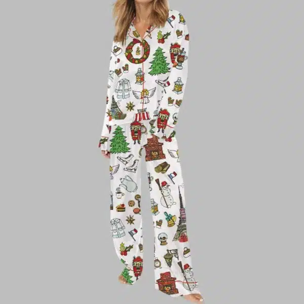 Paris Christmas Satin Pajama Set 2