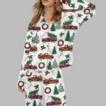 Red Truck Pine Tree Christmas Satin Pajama