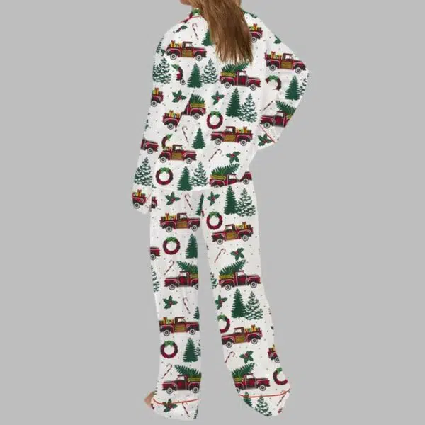 Red Truck Pine Tree Christmas Satin Pajama 3