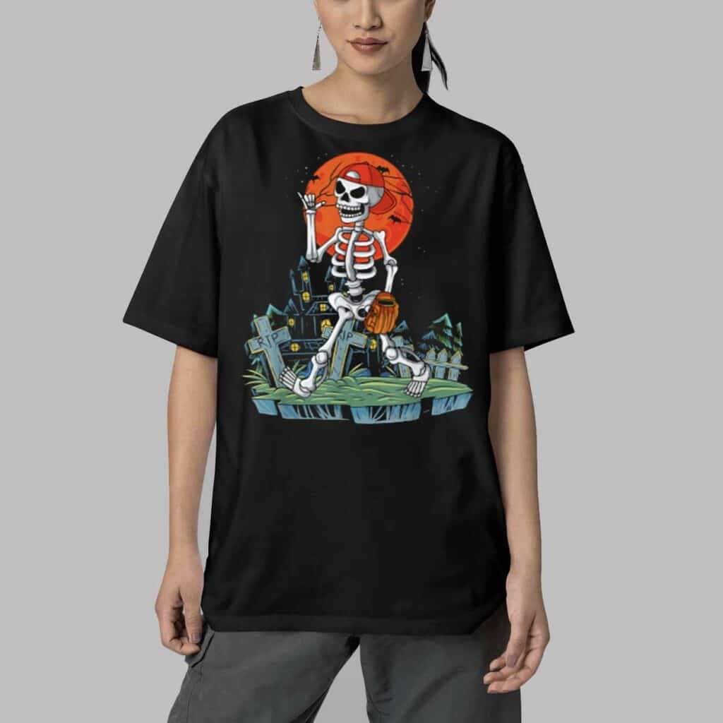 Skeleton Player Baseball Halloween Shirt 5