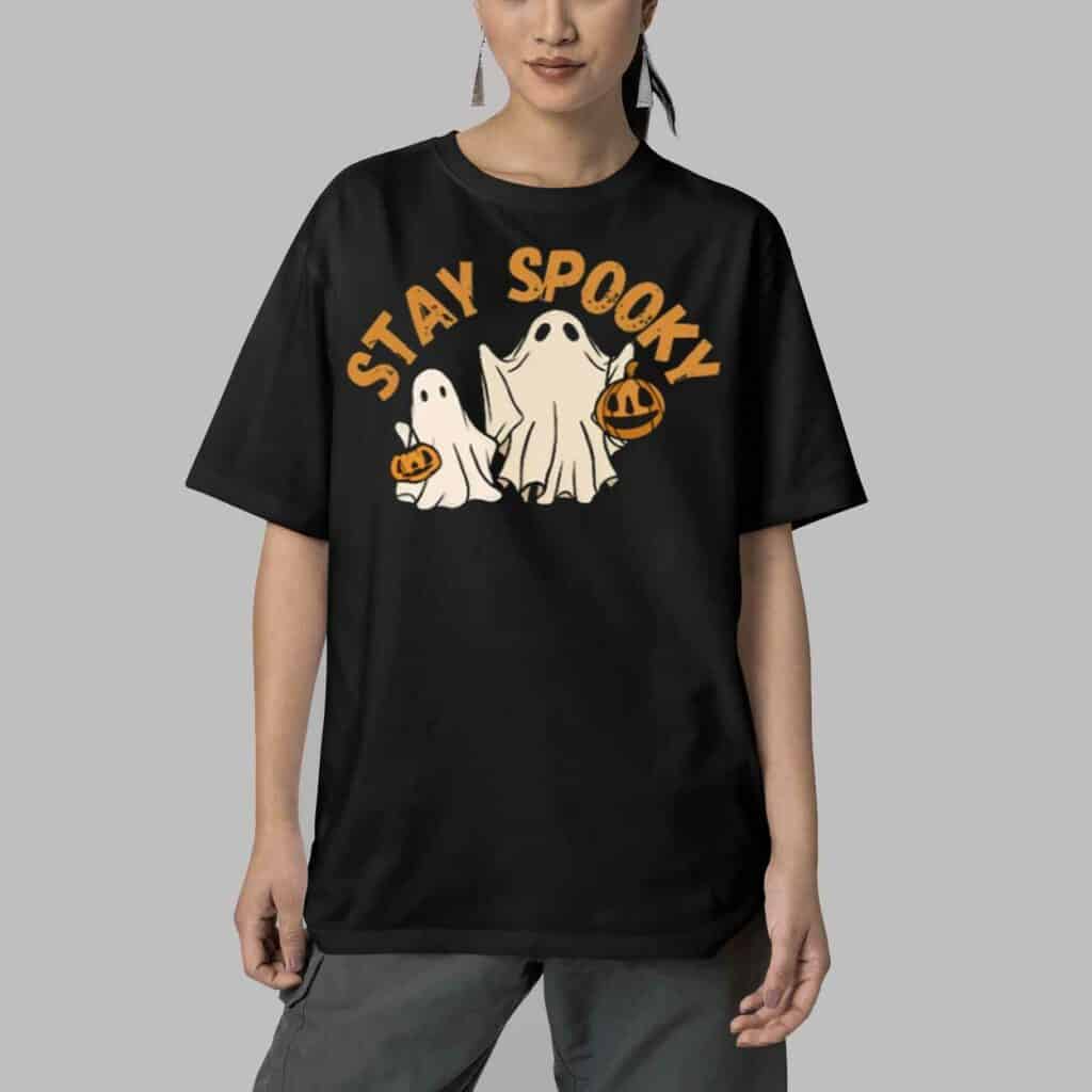 Stay Spooky Ghost Halloween Printed Casual Round Neck Shirt 5