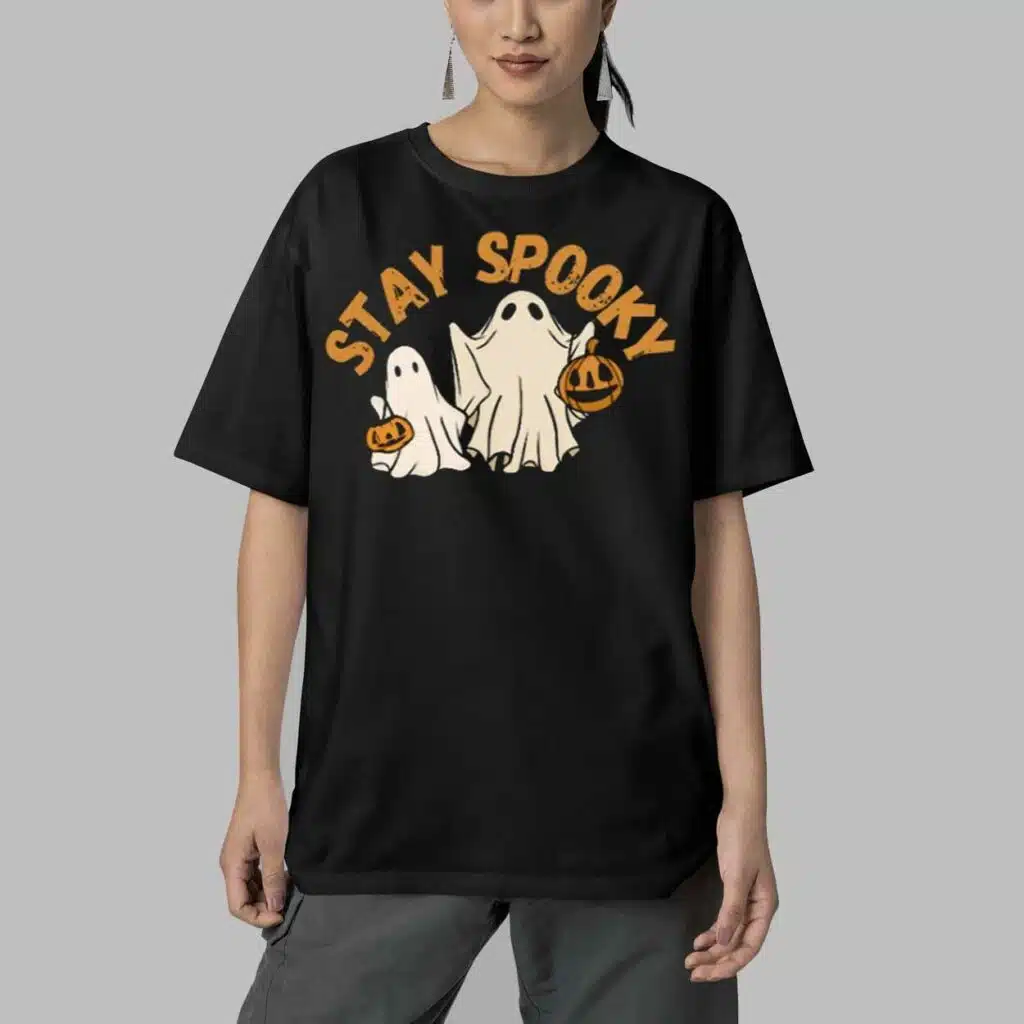 Stay Spooky Ghost Halloween Printed Casual Round Neck Shirt 5