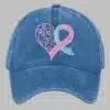 Unisex Distressed Washed Breast Cancer Ribbon Heart Printed Hat 1