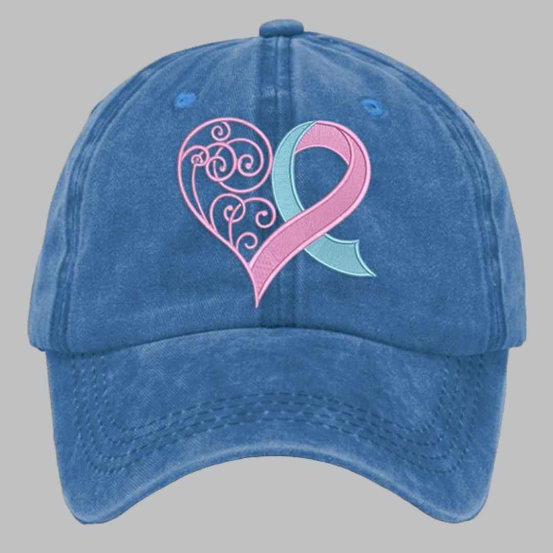 Unisex Distressed Washed Breast Cancer Ribbon Heart Printed Hat 1 Unisex Distressed Washed Breast Cancer Ribbon Heart Printed Hat 1