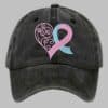 Unisex Distressed Washed Breast Cancer Ribbon Heart Printed Hat 6 Unisex Distressed Washed Breast Cancer Ribbon Heart Printed Hat 2