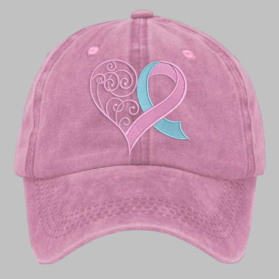 Unisex Distressed Washed Breast Cancer Ribbon Heart Printed Hat 3 Unisex Distressed Washed Breast Cancer Ribbon Heart Printed Hat 3