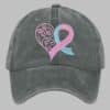 Unisex Distressed Washed Breast Cancer Ribbon Heart Printed Hat 8 Unisex Distressed Washed Breast Cancer Ribbon Heart Printed Hat 4