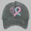 Unisex Distressed Washed Breast Cancer Ribbon Heart Printed Hat 4