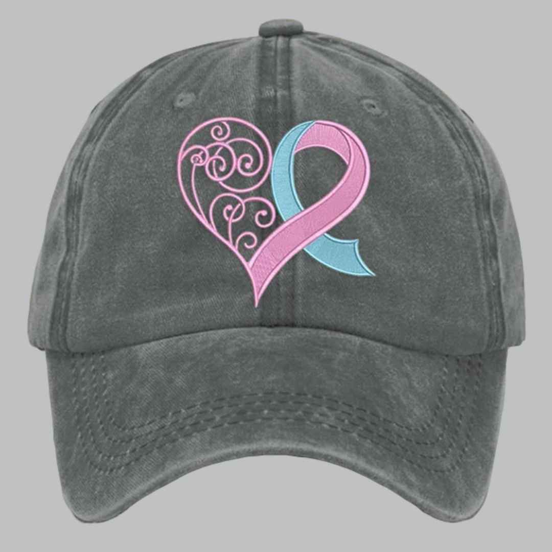 Unisex Distressed Washed Breast Cancer Ribbon Heart Printed Hat 4 Unisex Distressed Washed Breast Cancer Ribbon Heart Printed Hat 4