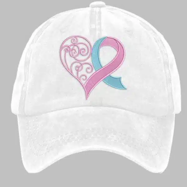 Unisex Distressed Washed Breast Cancer Ribbon Heart Printed Hat 5