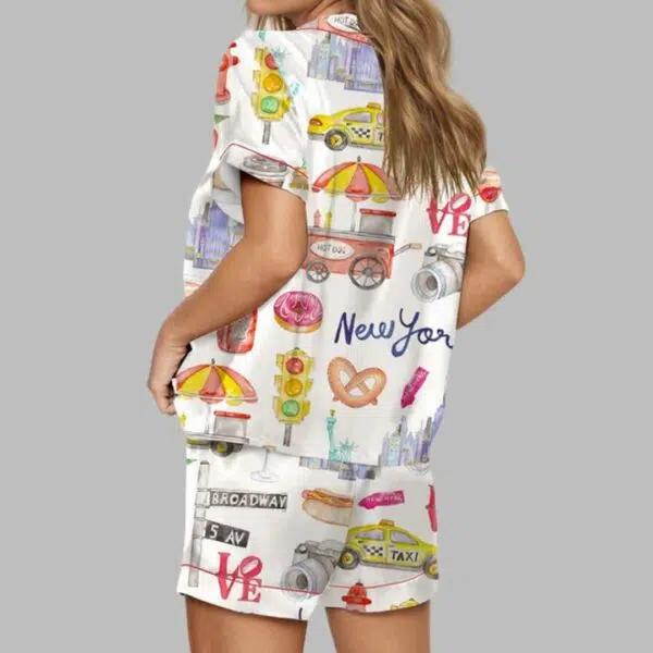 Watercolor New York City Satin Pajama Set 1