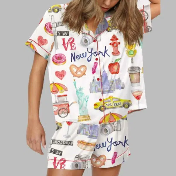 Watercolor New York City Satin Pajama Set 3