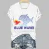 Womens Blue Wave 2024 Casual V Neck Shirt 2