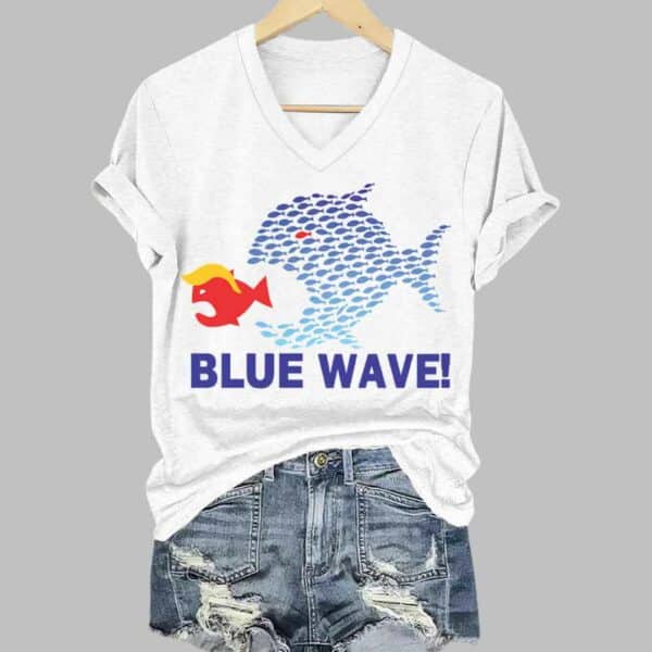 Womens Blue Wave 2024 Casual V Neck Shirt 2